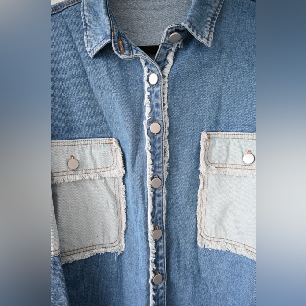 Oversized Patchwork Denim Shacket New Boutique Item - Picture 6 of 12